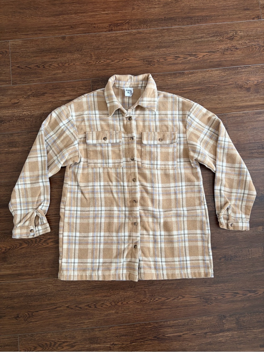 Princess Polly Plaid Shacket Flannel Shirt Jacket Brown/Tan